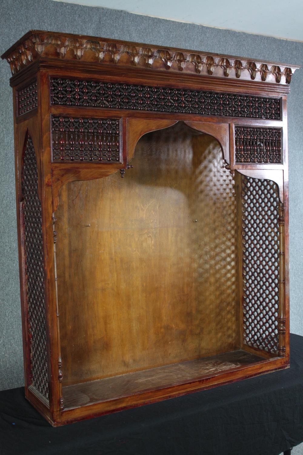 A North African style carved hardwood bookcase section. H.137 W.121 D.38cm. - Image 2 of 5