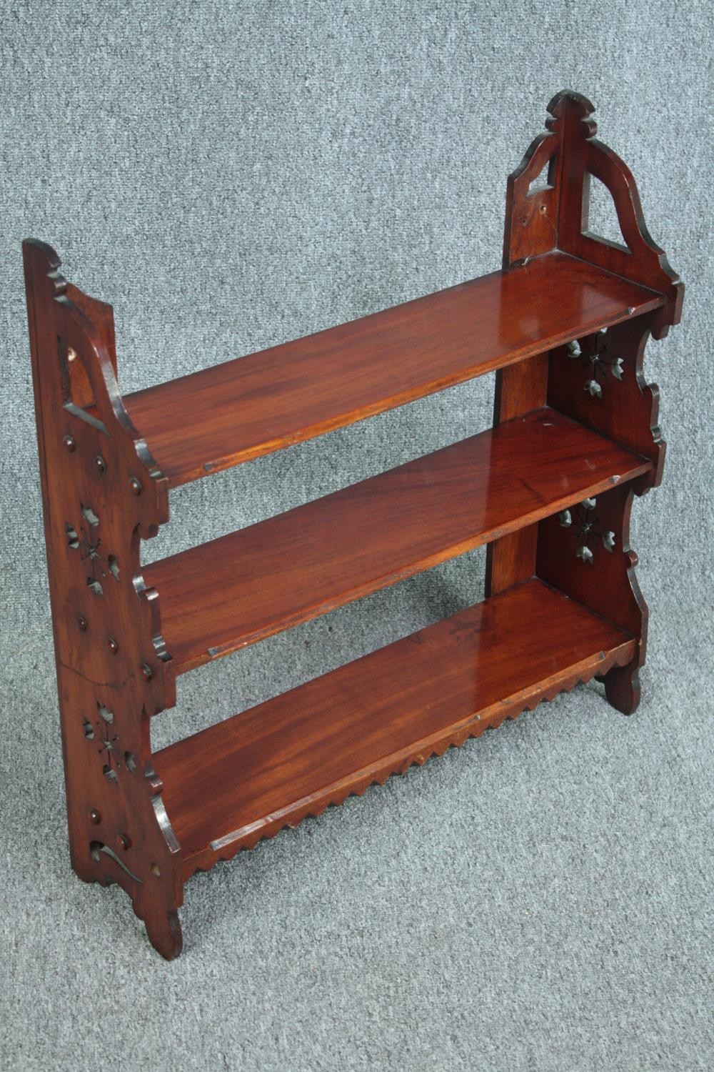 A late 19th century mahogany open hanging bookcase. H.66 W.62 D.17cm. - Image 3 of 4