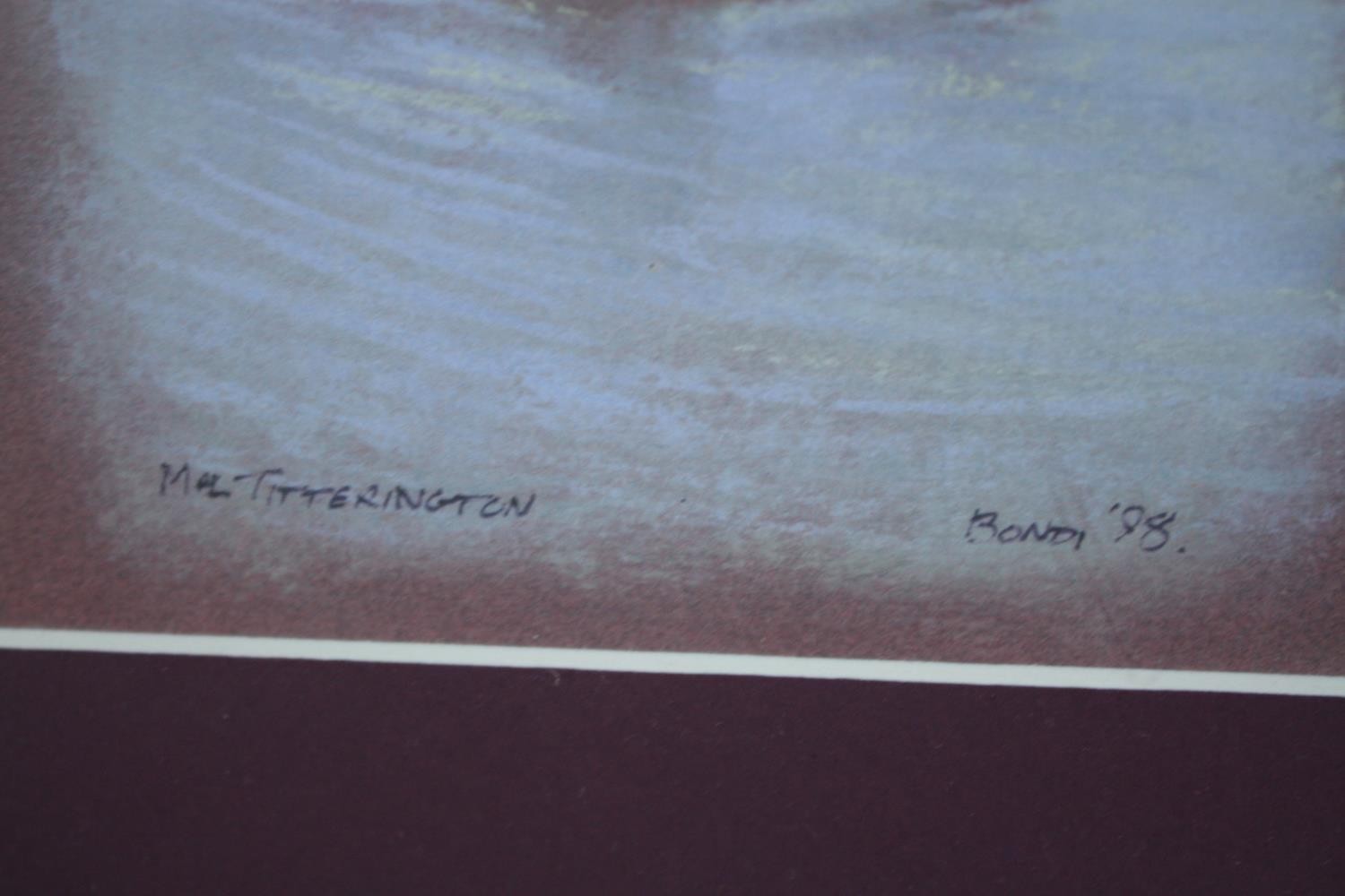 Pastels on paper. Surfing. Signed 'Mal Titterington'. Framed. H.36 W.80 cm. - Image 9 of 9