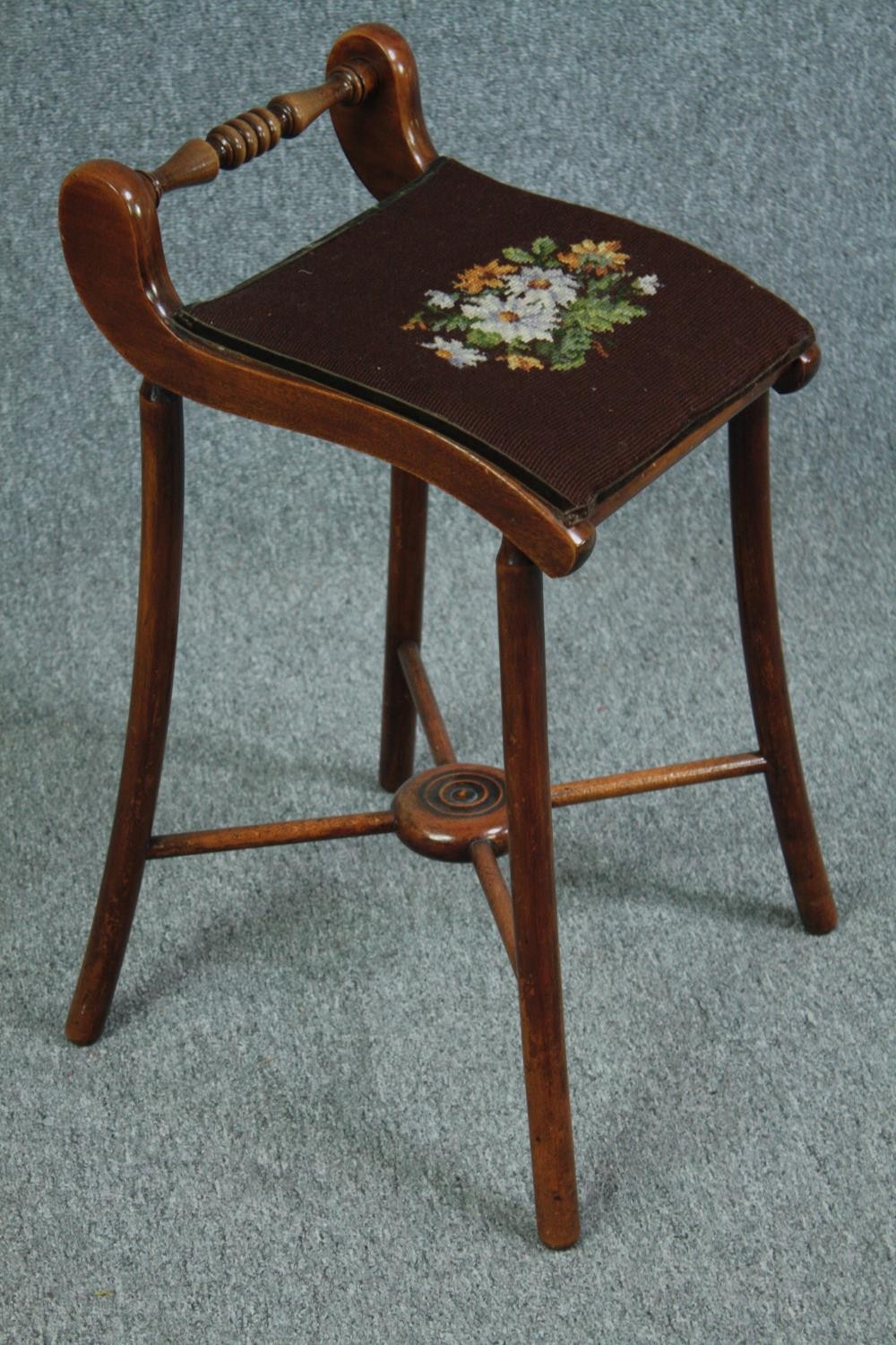 An early 19th century beech music stool with tapestry seat. H.61 W.30 D.41cm. - Image 2 of 6