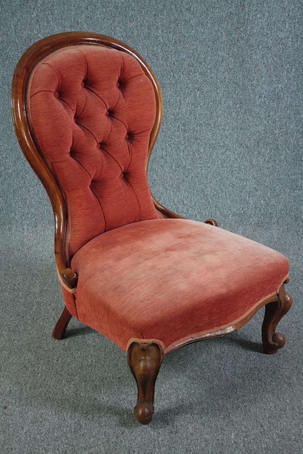 Nursing chair, Victorian walnut, reupholstered. H.89cm. - Image 3 of 6