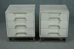 A pair of contemporary Hex bedside cabinets. H.53 W.45 D.40cm. (each).