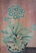 Still life flowers painted on panel in soft pastel colours. Framed. Lightly faded and in a