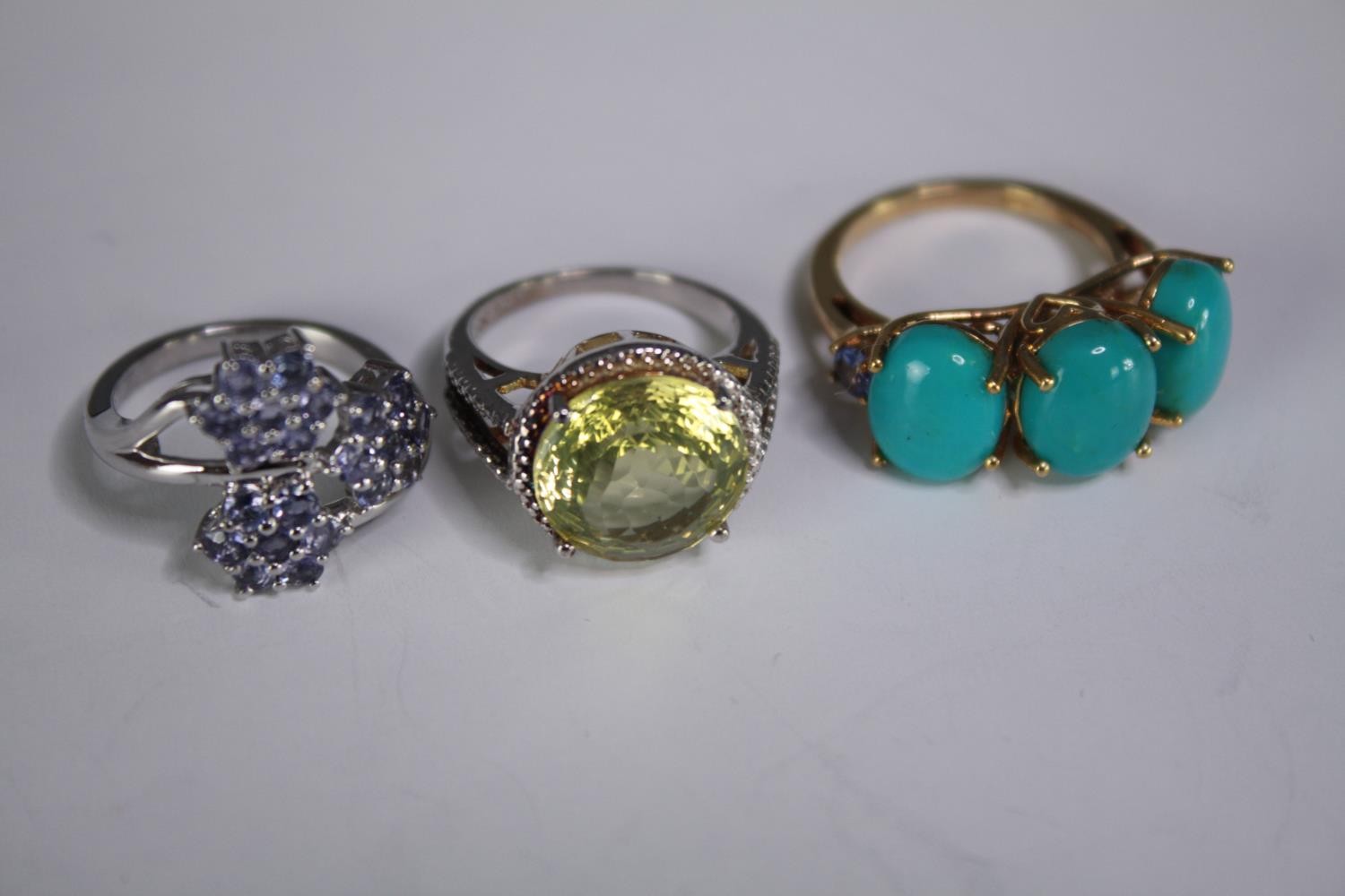 A collection of ten silver gem-set rings of various designs. Set with Fire opal, Turquoise, - Image 3 of 5