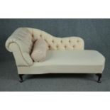 A 19th century style upholstered chaise longue. H.95 W.125 D.60cm.