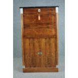 Drinks cabinet, mid century with marble top and metal mounts with string inlay. H.132 W.76 D.48cm.