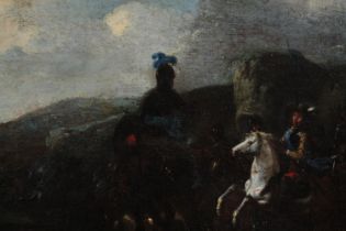 Oil on canvas. Probably eighteenth century. An interesting composition. A cavalryman is startled