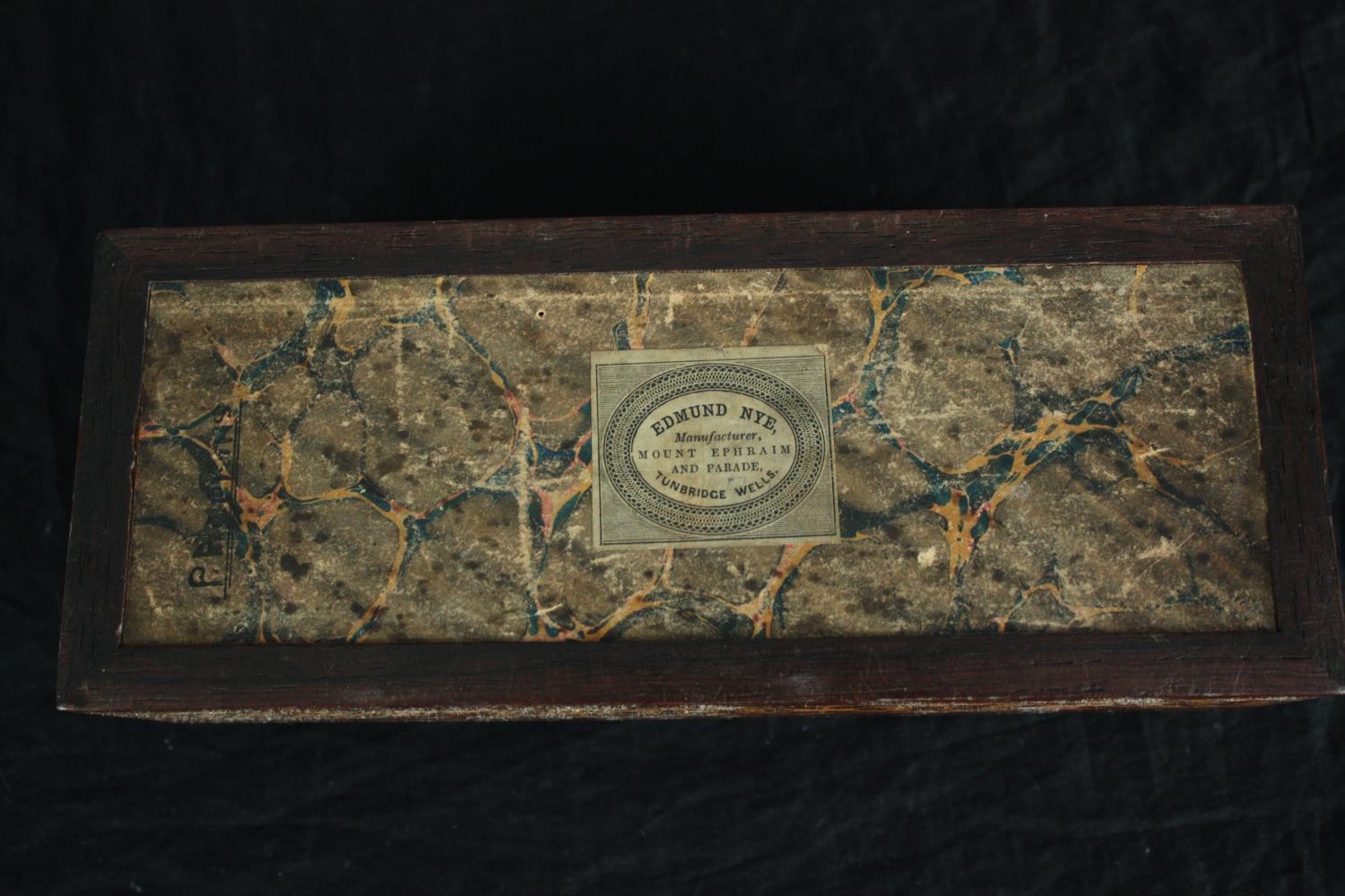 A 19th Century rosewood Tunbridge Ware glove box with original interior, with paper label, Edmund - Image 5 of 5
