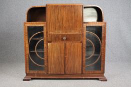 Display cabinet, vintage mahogany Art Deco style with fitted secretaire interior. H.116 W,.122 D.