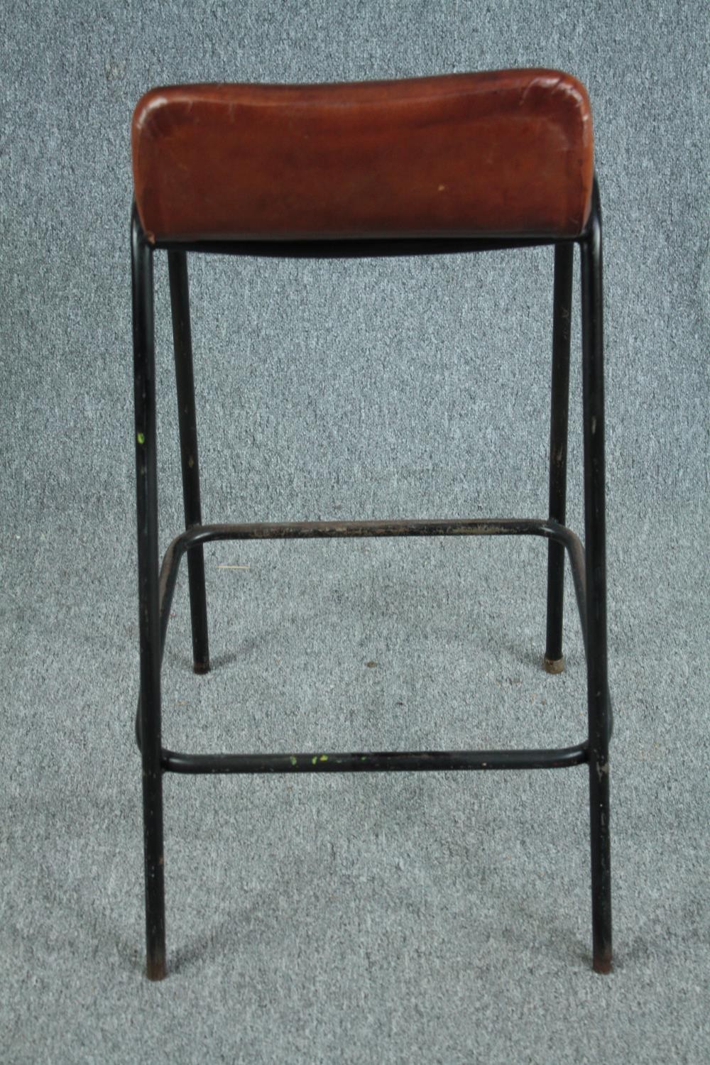 A set of four leather and metal framed high stools. H.88cm. (each) - Image 5 of 6