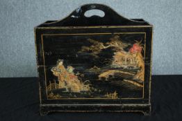 Magazine box, vintage Chinoiserie lacquered. H.48 W.46cm.