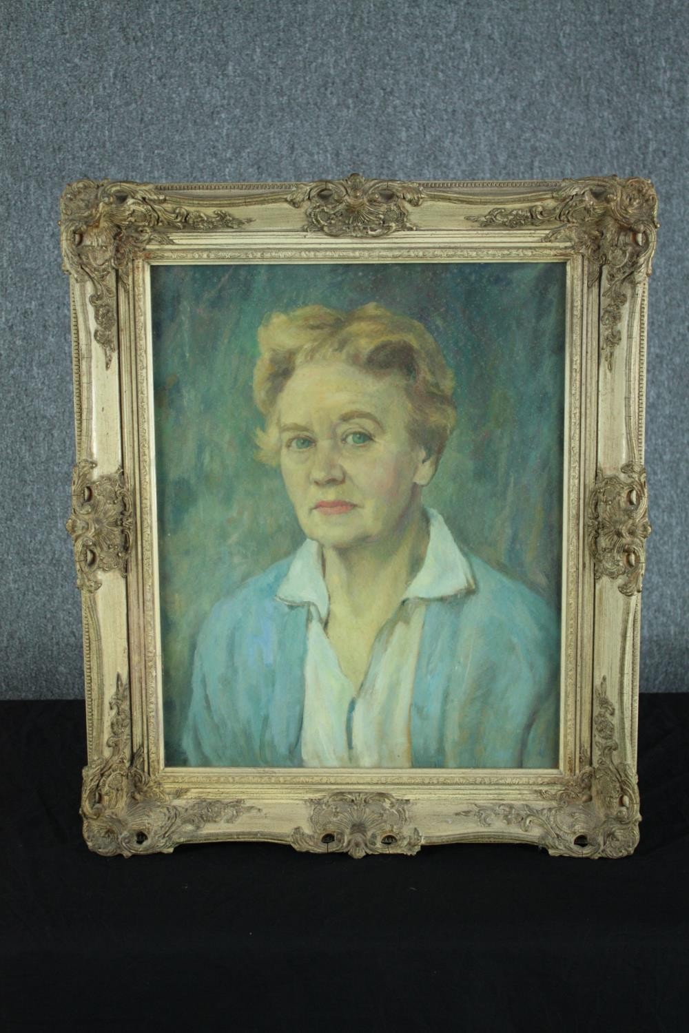 Oil on board. Portrait. Unsigned. Glazed and in a much older decorative frame. H.67 W.54 cm. - Image 2 of 3