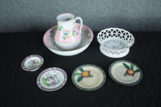 A collection of mixed porcelain to include a lattice Herend Hungary bowl. Dia.25cm. (largest)