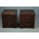 Bedside chests, a pair, Georgian mahogany military style. H.47 W.44 D.40cm. (each)