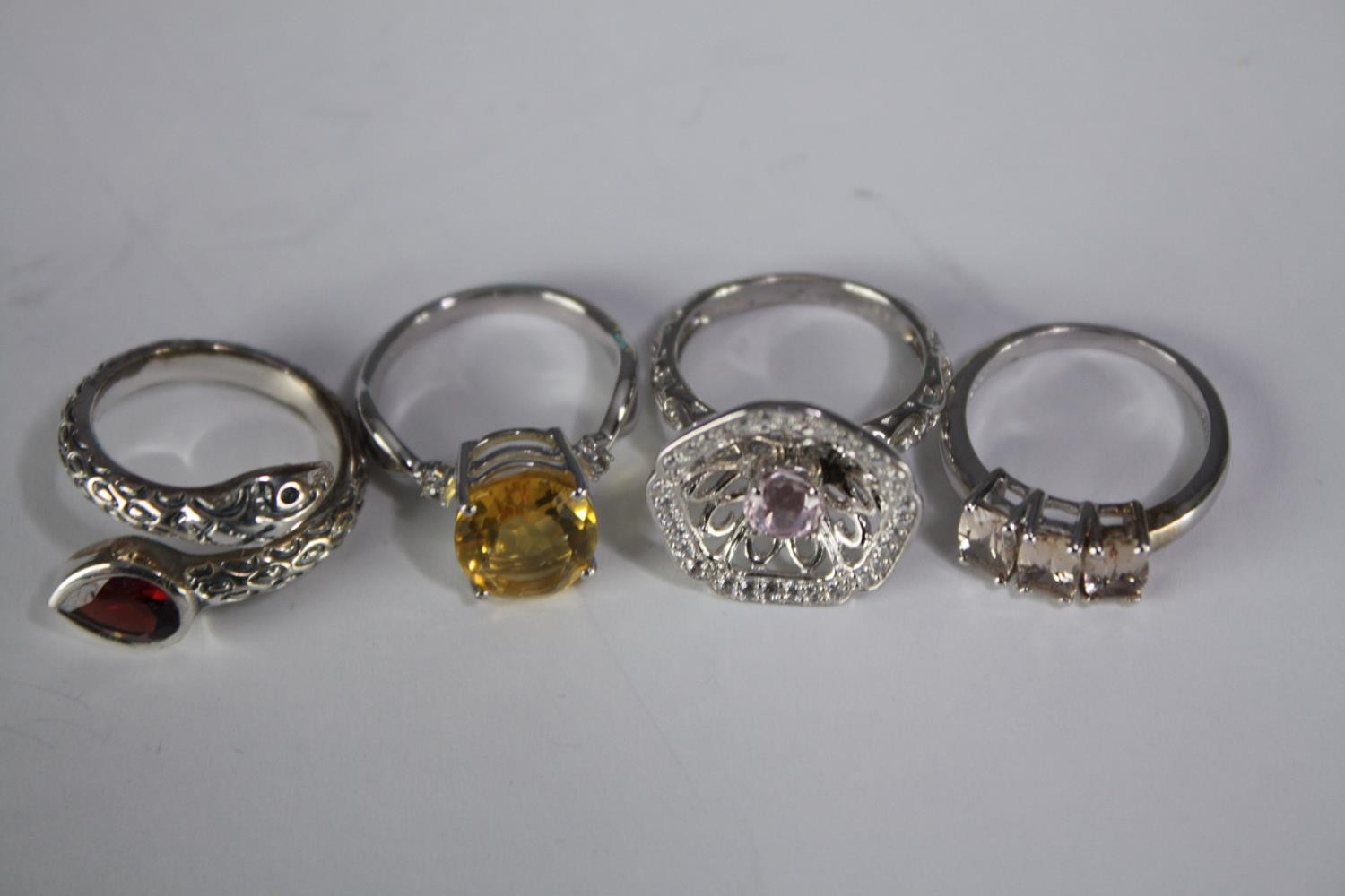 A collection of ten silver gem-set rings of various designs. Set with peridot, Turquoise, amethyst - Image 4 of 4