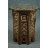 Damascus table, late 19th century with profuse allover inlay. H.51 Dia.40cm. (largest)