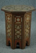 Damascus table, late 19th century with profuse allover inlay. H.51 Dia.40cm. (largest)