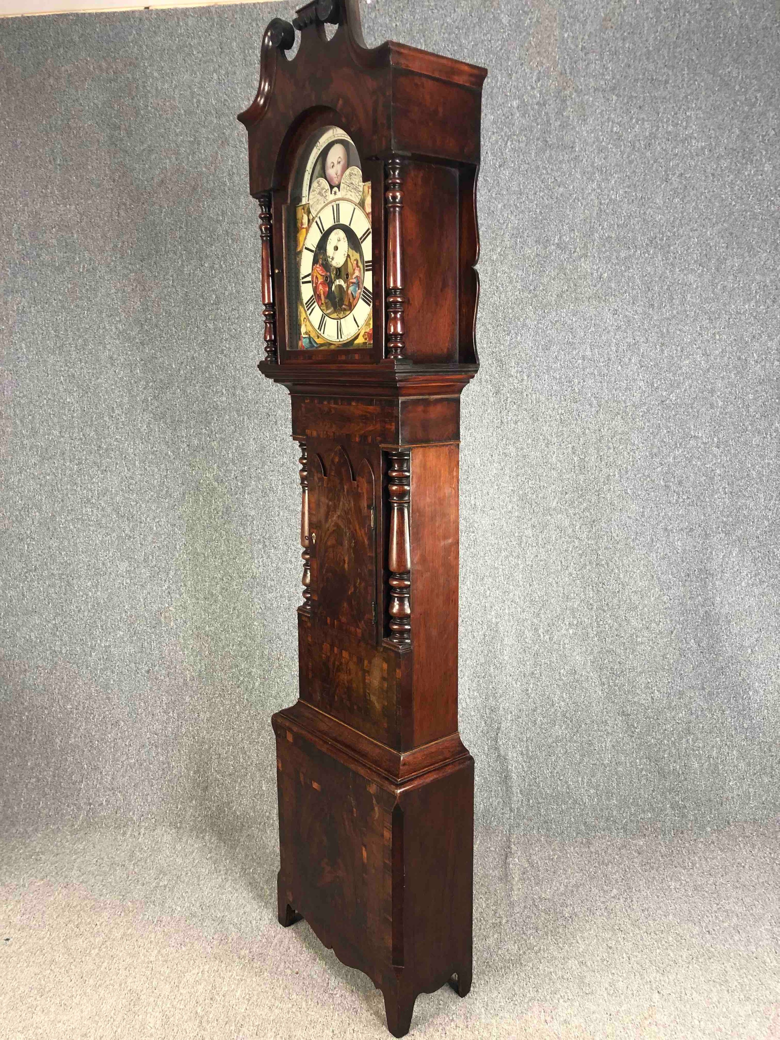 Longcase clock, 19th century with eight day movement in crossbanded mahogany case, maker; - Image 3 of 11