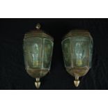 The Limehouse Lamp Co. A pair of restored sconce lamps with original etched glass panels. H.41cm. (