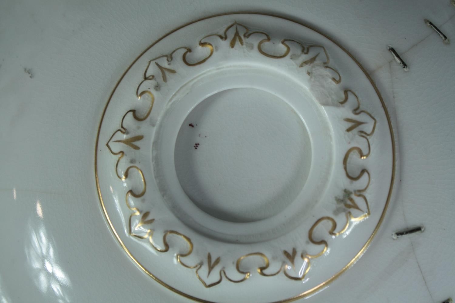 Seven nineteenth century hand painted plates. Decorated in intricate floral relief pattern running - Image 9 of 11