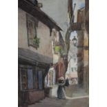 Watercolour. French street scene. Titled and signed indistinctly bottom left. Framed and glazed. H.