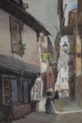 Watercolour. French street scene. Titled and signed indistinctly bottom left. Framed and glazed. H.