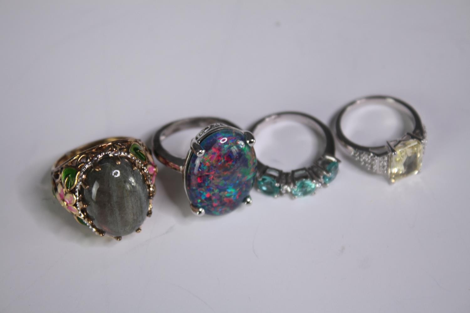 A collection of ten silver gem-set rings of various designs. Set with peridot, pearl, amethyst and - Image 5 of 5