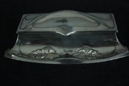An Art Nouveau WMF silver plated pine cone design lidded stamp box. Impressed stamp to base, EP, as.