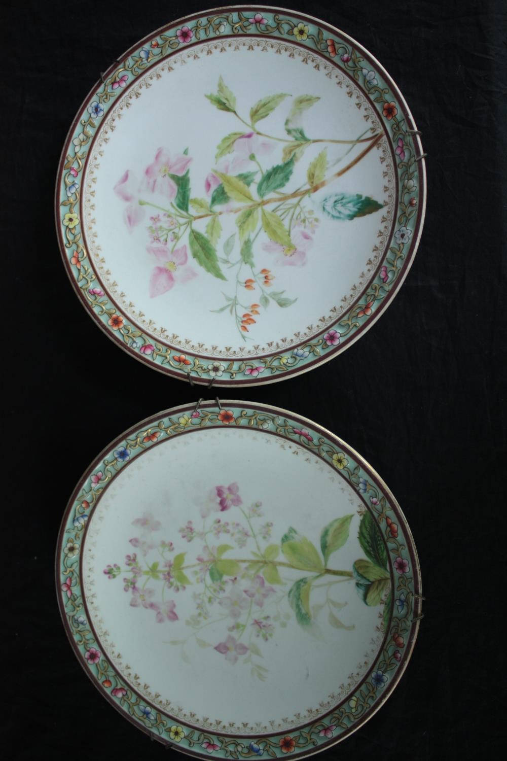 Seven nineteenth century hand painted plates. Decorated in intricate floral relief pattern running - Image 5 of 11
