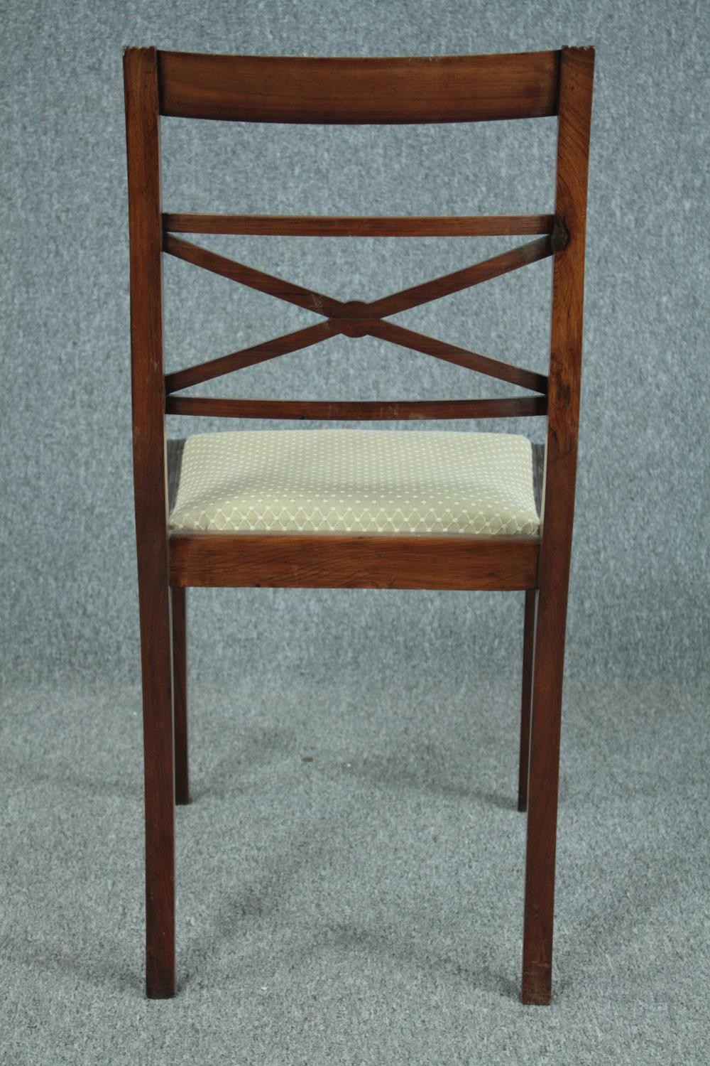 Dining chairs, a set of six 19th century rosewood on sabre supports. - Image 5 of 5