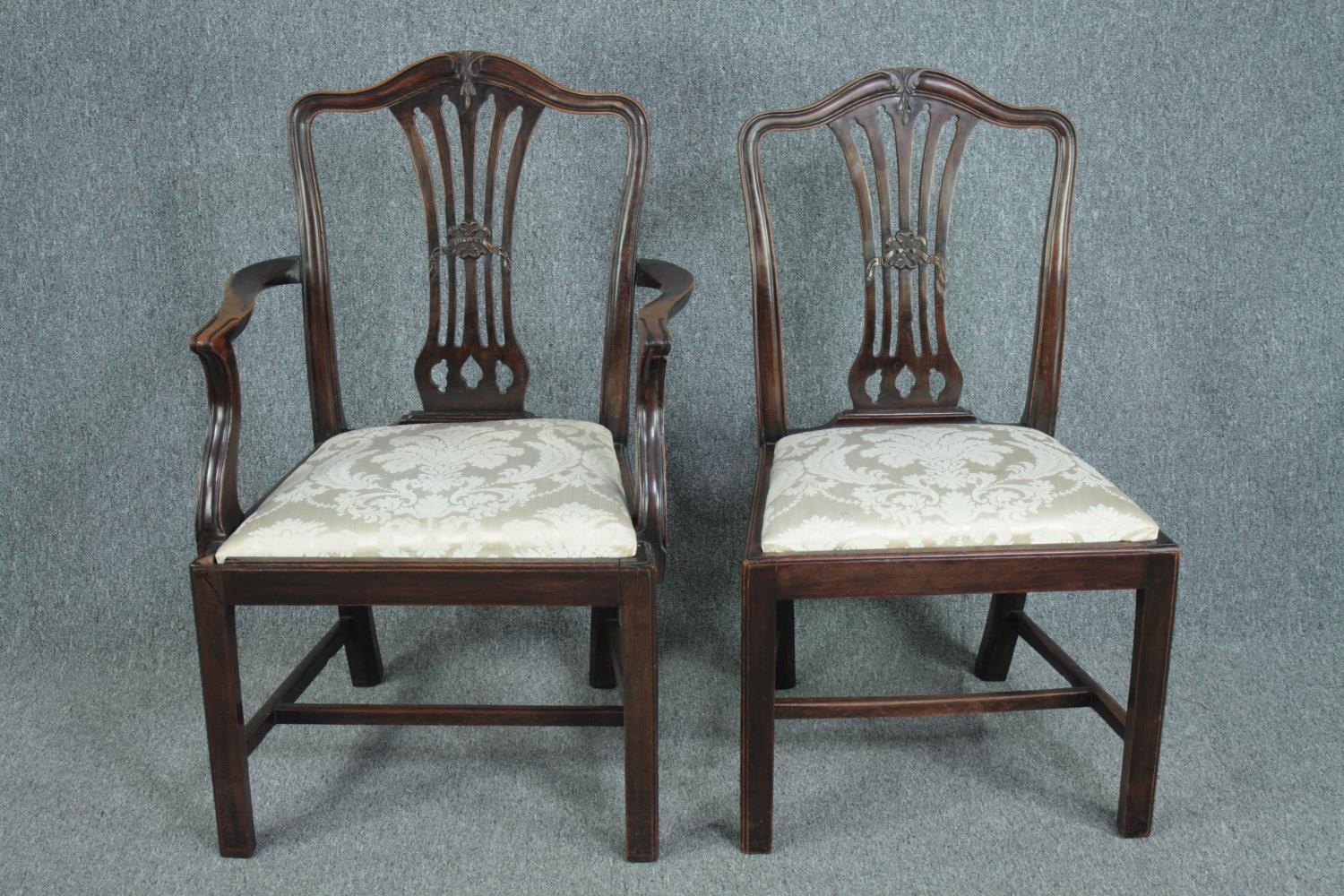Dining chairs, a set of eight Georgian style mahogany to include two carver armchairs. - Image 2 of 9