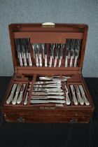 A set of silver plated cutlery made in Sheffield. Housed in a walnut case. Mid twentieth century.