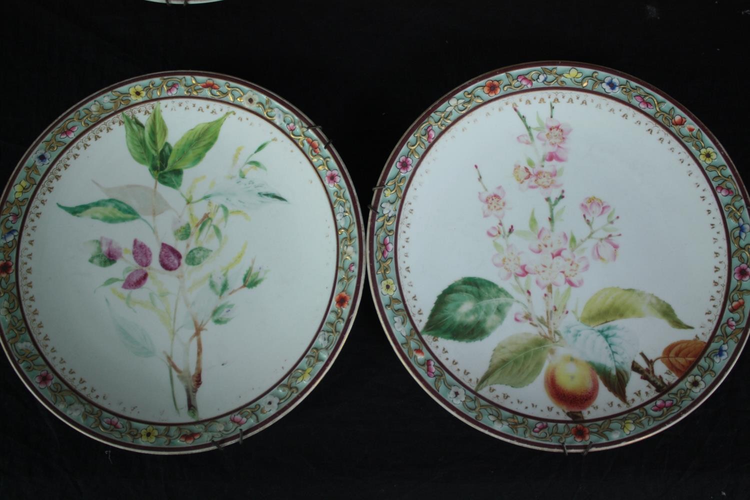 Seven nineteenth century hand painted plates. Decorated in intricate floral relief pattern running - Image 6 of 11