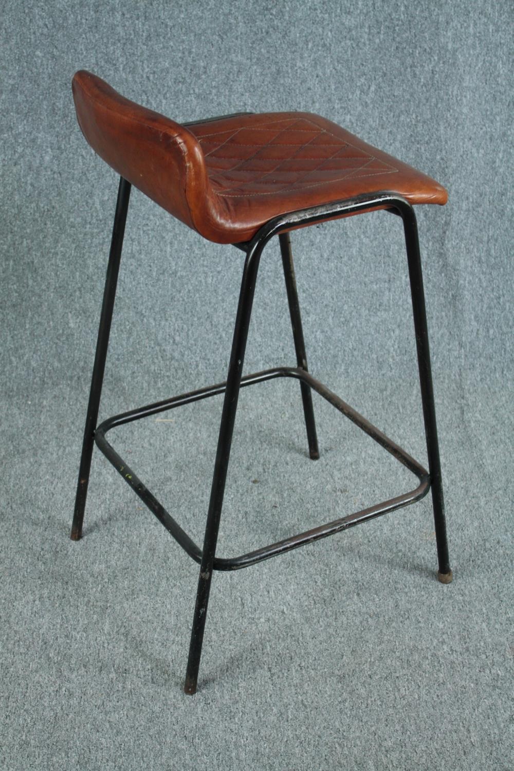 A set of four leather and metal framed high stools. H.88cm. (each) - Image 4 of 6