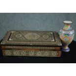 A 19th century bone and marquetry damascene micro mosaic Islamic jewellery box along with a