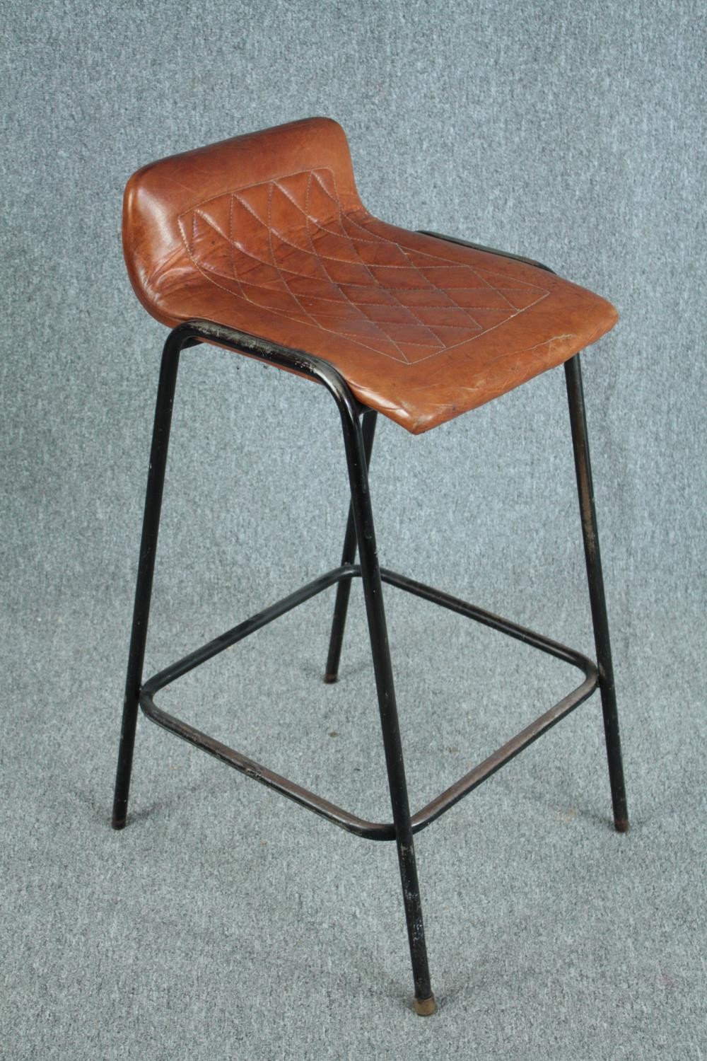 A set of four leather and metal framed high stools. H.88cm. (each) - Image 3 of 6