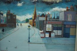 Henry Harvey. Oil painting on board. In the style of Lowry. Titled on the back 'The Sunday