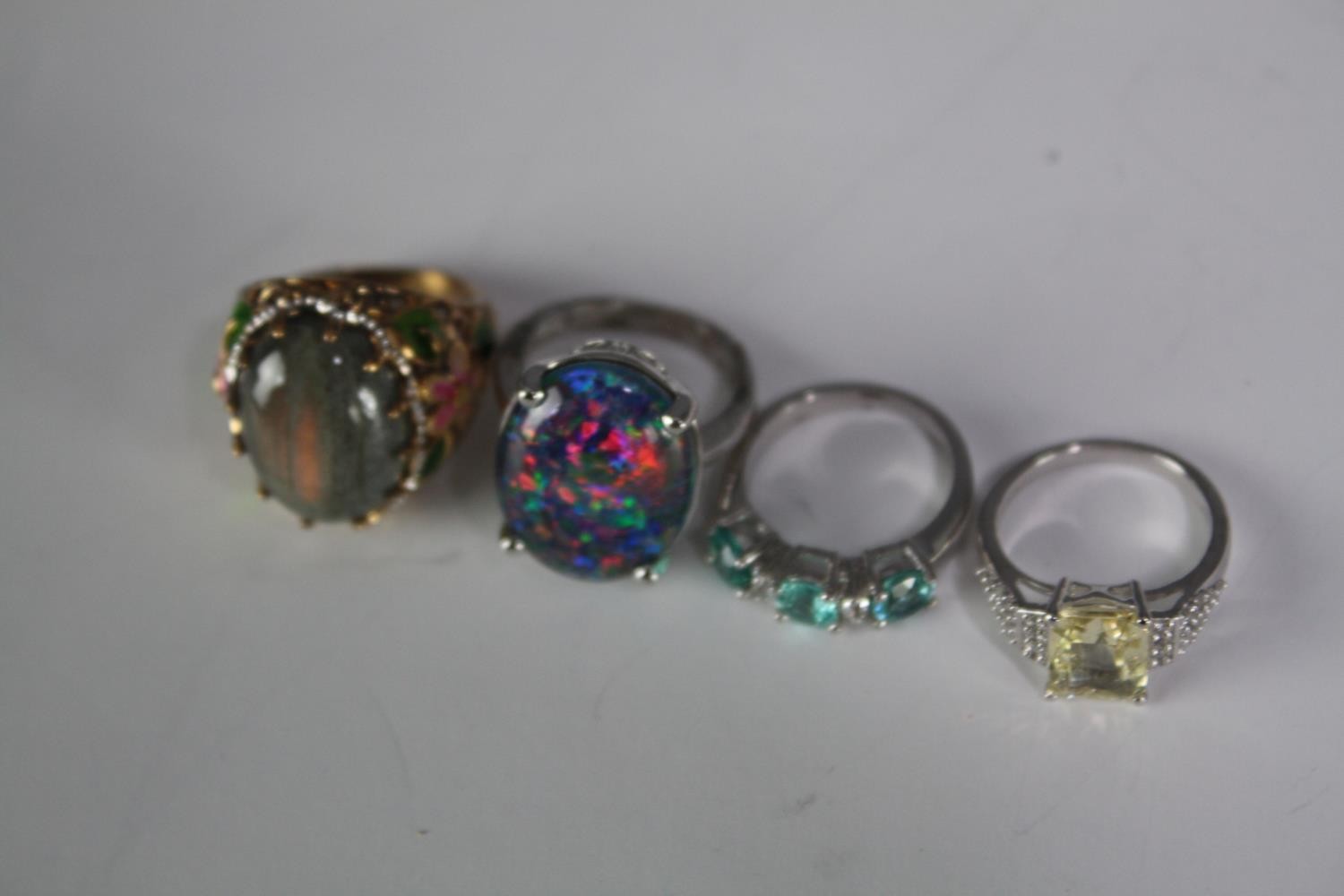 A collection of ten silver gem-set rings of various designs. Set with peridot, pearl, amethyst and - Image 4 of 5