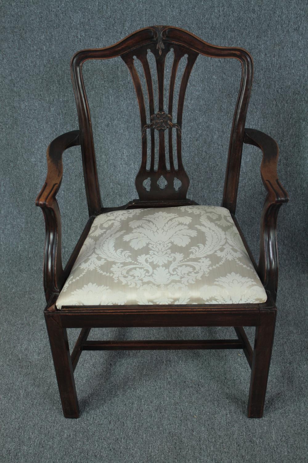 Dining chairs, a set of eight Georgian style mahogany to include two carver armchairs. - Image 6 of 9