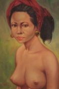 Hasim (1921-1982). Female nude portrait study. Signed lower left. Framed. H.56 W.42 cm.