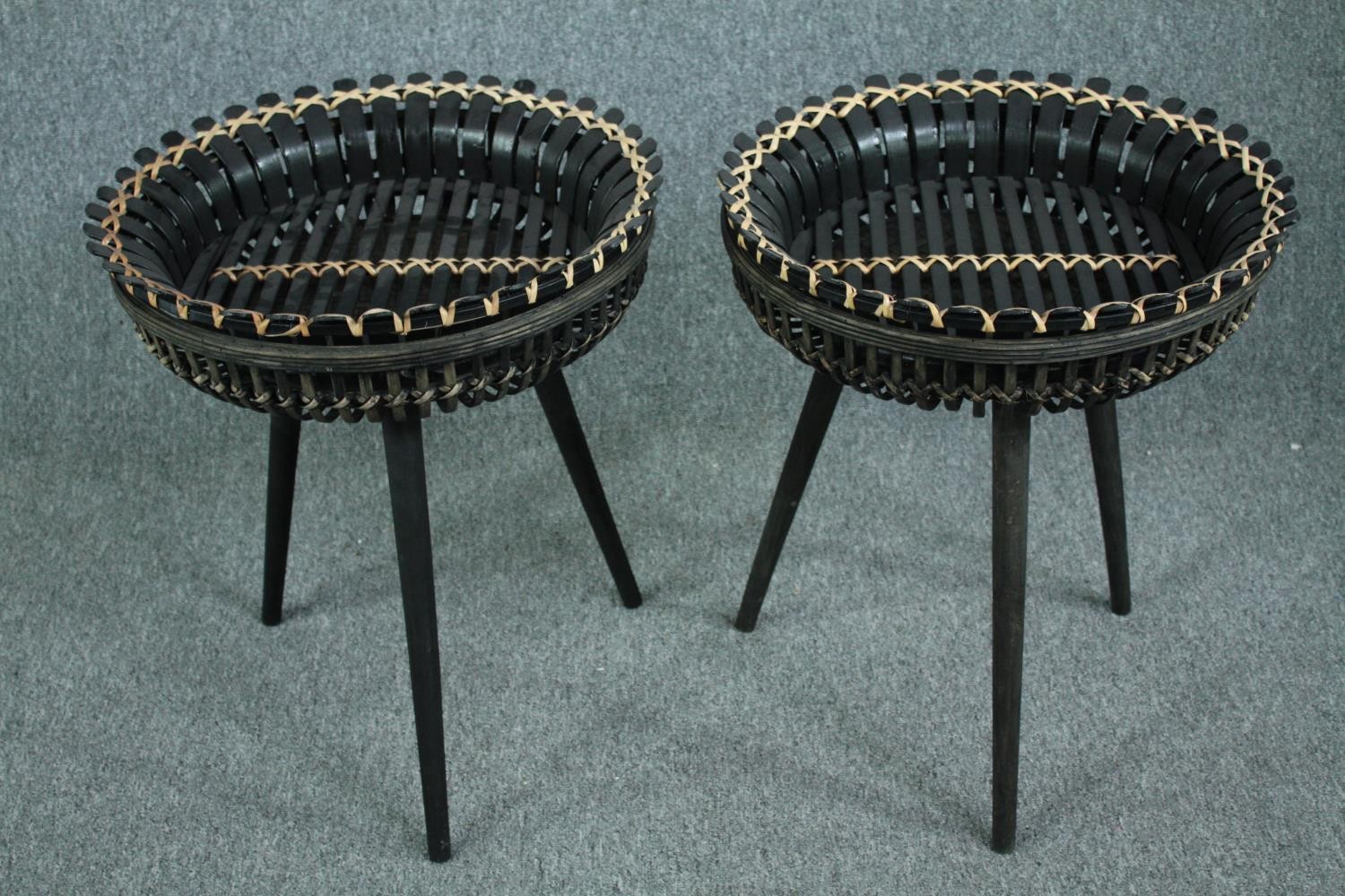 A pair of woven and wicker tray tables and a similar pair of trays. H.56 Dia.49cm. (largest) - Image 6 of 6