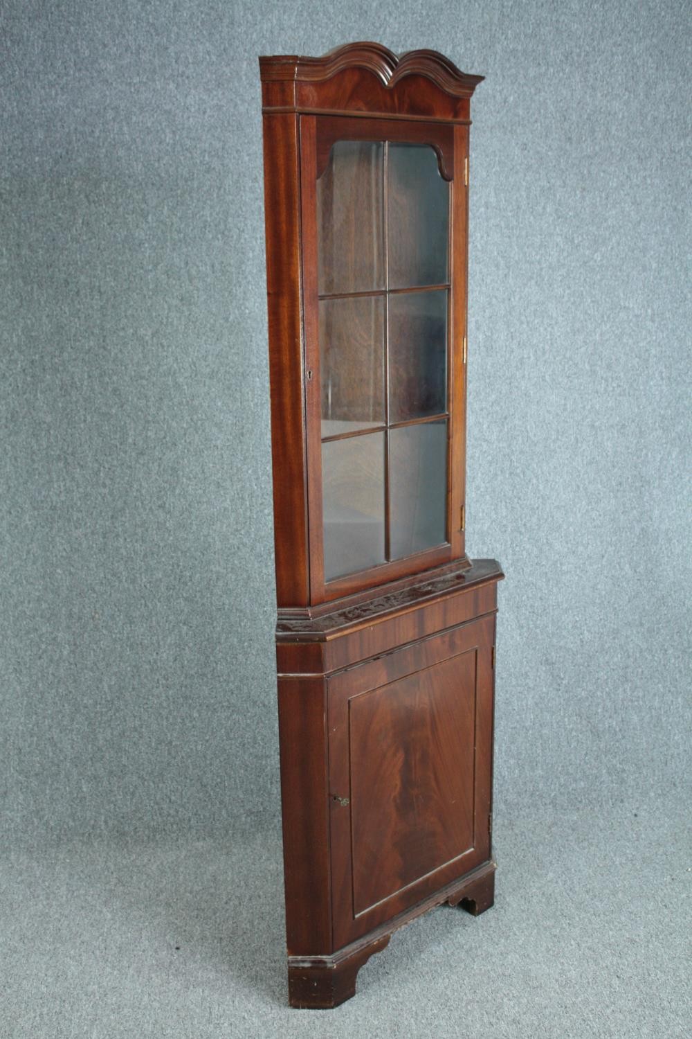 Corner cabinet, full height Georgian style flame mahogany. H.185 W.65cm. (Glazed door locked and - Image 3 of 4