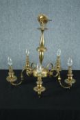 A modern brass chandelier with five branches of lights. H.47 Dia.50cm.