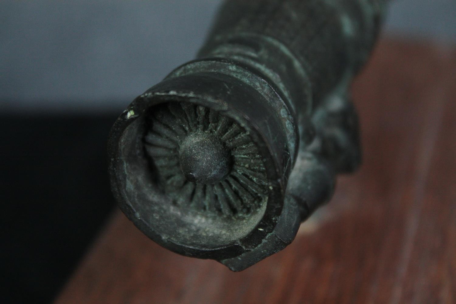 Aviation interest. A bronze jet engine on a wooden stand. Probably an early Rolls Royce engine. H. - Image 5 of 5