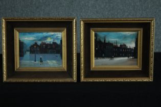 Henry Harvey. A pair of oil paintings on board. Titled on the back 'Street Scene' and 'Sunday