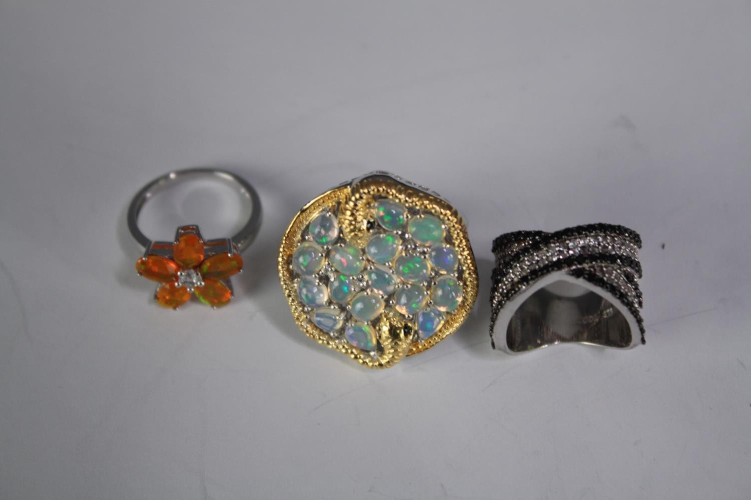 A collection of ten silver gem-set rings of various designs. Set with Fire opal, Turquoise, - Image 2 of 5
