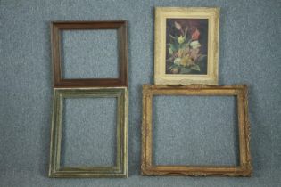 A collection of frames and an oil on canvas. Probably Edwardian. The canvas is damaged as seen. H.64