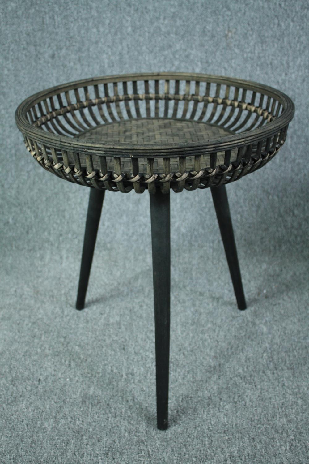 A pair of woven and wicker tray tables and a similar pair of trays. H.56 Dia.49cm. (largest) - Image 3 of 6
