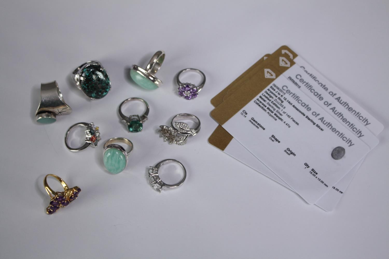 A collection of ten silver gem-set rings of various designs. Set with grey sapphire, Turquoise and - Image 2 of 6