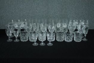 A mixed collection of cut glass including wine and sherry glasses. Twentieth century. H.15 cm. (